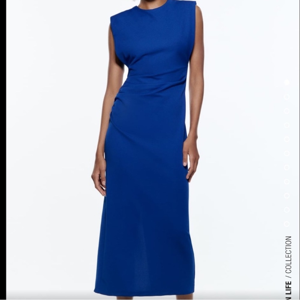 ZARA COBALT BLUE RUCHED SUMMER MAXI DRESS